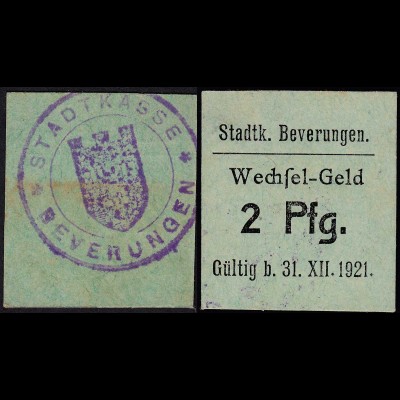 Westfalen - Beverungen Kreis Höxter 2 Pfennig Notgeld 1921 (25568