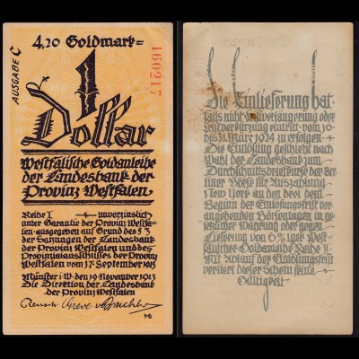 Provinz Westfalen - Münster 1 Dollar 4,20 Goldmark 1923 Serie C (25570