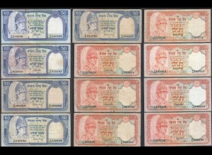 Nepal - 12 Stück 20 + 50 Rupees teils versch. Signaturen F/VF (3/4) (25669