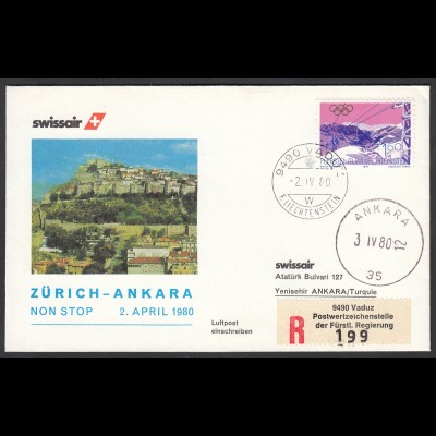 Liechtenstein Erstflug Swissair Zürich - Ankara 1980 Einschreiben (25769