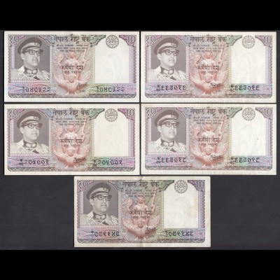 Nepal - 5 Stück á 10 Rupees (1974) Pick 24a sig.9 ca. VF (3) (25685