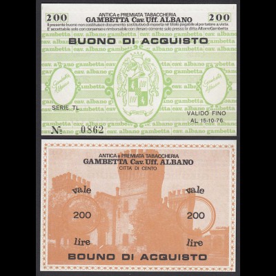 Italien - Italy 200 Lire BUONO DI ACQUISTO TABACCHERIA 1976 aUNC (1-) (25802