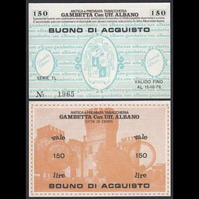 Italien - Italy 150 Lire BUONO DI ACQUISTO TABACCHERIA 1976 aUNC (1-) (25803