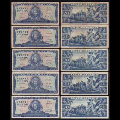 Kuba - Cuba - 5 Stück á 20 Pesos 1983,87,88,89,90 F/VF (3/4) (25815