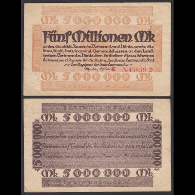 Dortmund Stadt 5 Millionen Mark 1923 Notgeld Starnote VF (3) (25825