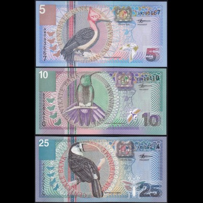 Suriname - 5,10,25 Gulden Banknoten 2000 UNC (1) Vögel Birds (14165