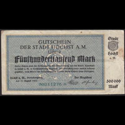 Höchst 500 tausend Mark Gutschein Notgeld VG (5) (13828