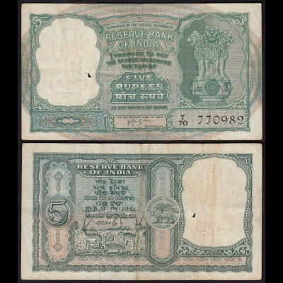 Indien - India - 5 RUPEES Pick 35a sig.74 F (4) no Letter (24347