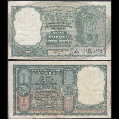 Indien - India - 5 RUPEES Pick 35b sig.74 F/VF (3/4) Letter A (24348