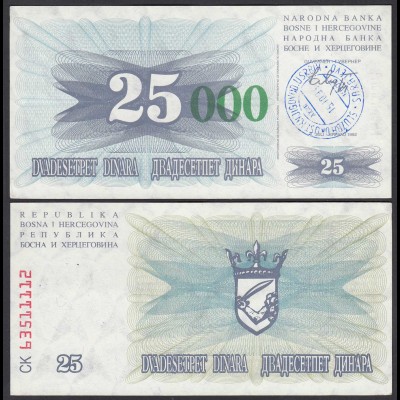 Bosnien-Herzegowina 25.000 Dinara 15.10.1993 Sarajevo XF (2) Pick 54e (24345