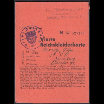 4. Reichskleiderkarte 3.Reich 1944 Stadt Duisburg (23144