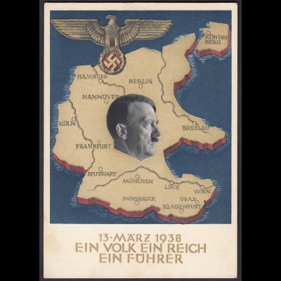 AK NS Militaria Propagandakarte 3.Reich 1938 Swastika Ein Volk-Reich-Führer