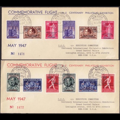 Belgien 1947 CIPEX Ausstellung 2 Flug-Briefe Brüssel-New York 781-89