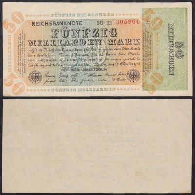 Reichsbanknote - 50 Milliarden Mark 1923 Fz: SO Bz: 22 Ro 117b VF+ (3+) (20399