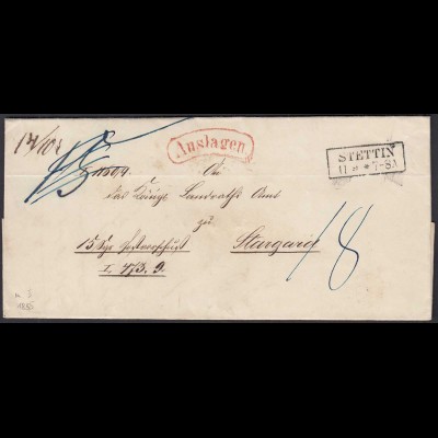 Preussen Brief 1855 STETTIN R2 Auslagen nach STARGARD (24568