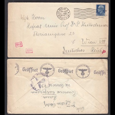 Zensur-Brief 3.Reich WW2 1940 Italien ROMA FERROVIA nach WIEN (26077