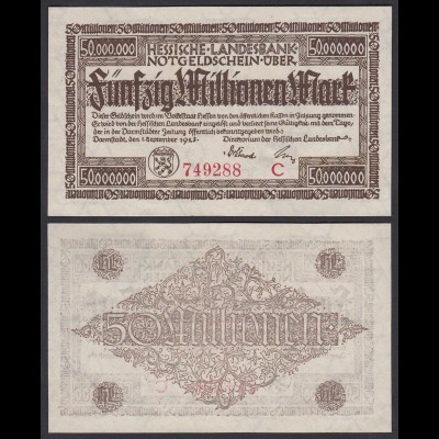 Hessische LANDESBANK - 50 Millionen Mark 1923 Notgeld Serie C rot (26124