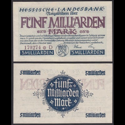Hessische LANDESBANK 5 Milliarden Mark 1923 Notgeld Serie D violett Star (26121