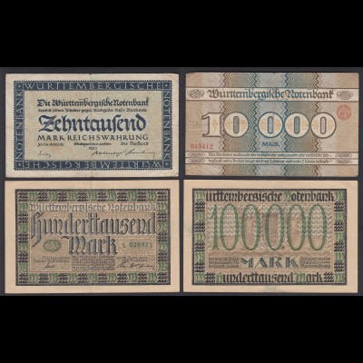 Württemberg Länderbanknoten 2 Stück 10 + 100 tausend Mark 1923 (26130