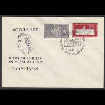 DDR FDC 400 J. Schiller Universität Mi.647-48 Stempel 19.8.1958 (26204
