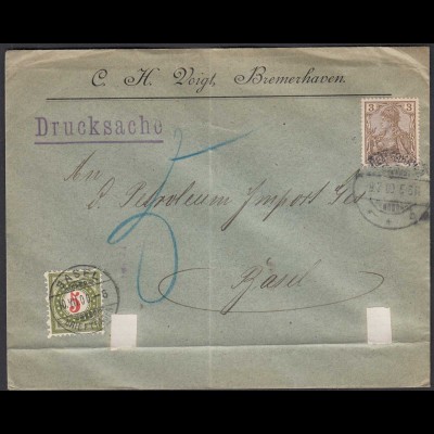 1900 Drucksache 3 Pfg. Germania Reichspost - Basel Schweiz mit Taxierung (26277