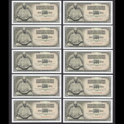 JUGOSLAWIEN - YUGOSLAVIA 10 Stück á 500 Dinara 1970 Pick 84b UNC (1) (89048
