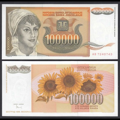 Jugoslawien - Yugoslavia 100000 100.000 Dinara 1993 Pick 118 UNC (1) (26407