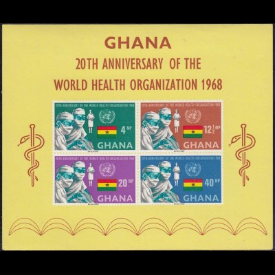 Ghana 1968 S/Sheet Anniversary of WHO WORLD HEALTH ORGANIZATION Block MNH