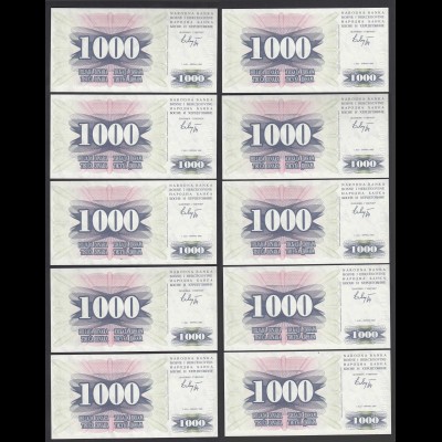 BOSNIA - HERZEGOVINA - 10 Stück á 1000 Dinara 1992 Pick 15a UNC (1) (89055