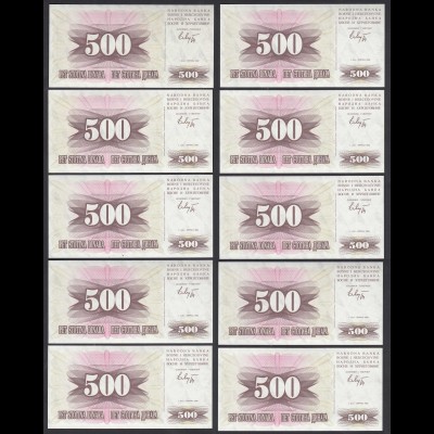 Bosnien-Herzegowina - 10 Stück á 500 Dinara 1992 Pick 14a UNC (1) (89056