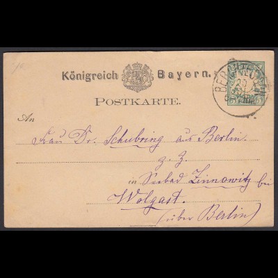 Bayern - 5 Pfennig Ganzsache 1876 Berchtesgaden nach Wolgast (26624