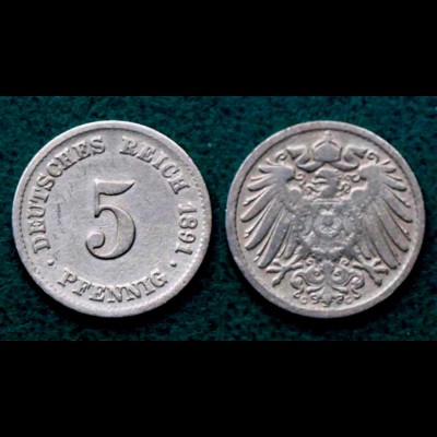5 Pfennig Kaiserreich EMPIRE 1891 G Jäger 12 (26644