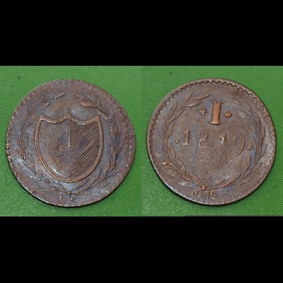 1 Pfennig Frankfurt 1819 sogenannter Judenpfennig (26646