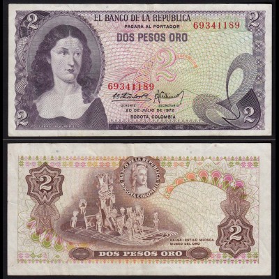 Kolumbien - Colombia 2 Peso Oro 1972 Pick 413a VF (3) (15266
