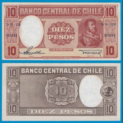 CHILE - 10 Pesos Banknote 1958 Pick 120 aXF (2-) (18874