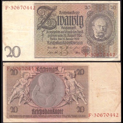 Deutschland - Germany 20 Reichsmark 1929 Ro 174a Pick 181 VF (3) Udr B - Serie F