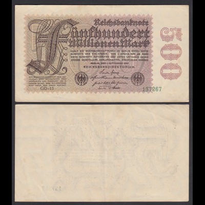 Germany 500 Millionen Mark 1923 Ro 109d Pick 110 FZ: GD-15 VF (3) (26657