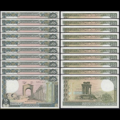 LIBANON - LEBANON 10 Stück á 250 Livres Banknote Pick 67e 1988 UNC (89065