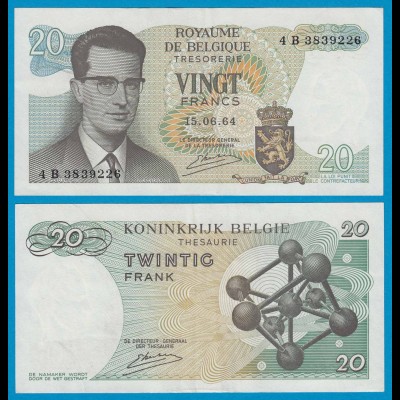 Belgien - Belgium 20 Francs 15.6.1964 4 B Pick 138 XF- (2-) (19117