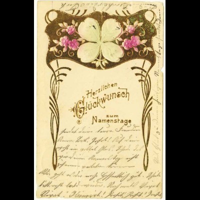 AK 1907 Glückwunsch Namenstag Goldprägedruck (2827