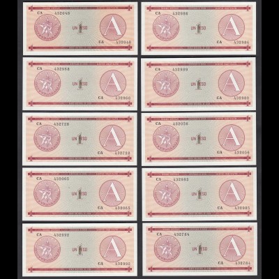 Kuba - Cuba 10 Stück á 1 Peso FEC 1985 Pick FX1 UNC (1) (89099