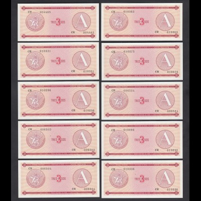 Kuba - Cuba 10 Stück á 3 Peso FEC 1985 Pick FX2 UNC (1) (89100