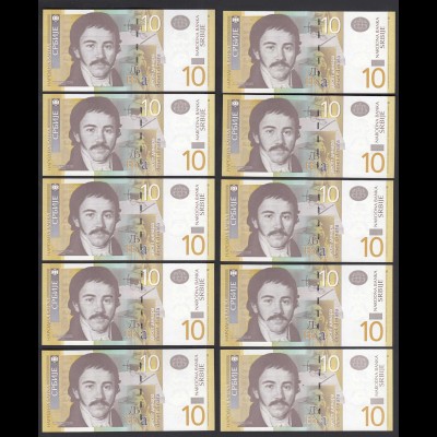 Serbien - Serbia 10 Stück á 10 Dinara Banknote Pick 46a UNC (1) (89102