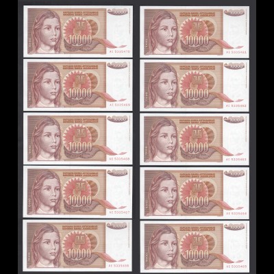 JUGOSLAWIEN - YUGOSLAVIA 10 Stück á 10000 Dinara 1992 Pick 116a UNC (1) (89107