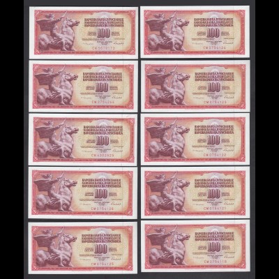 JUGOSLAWIEN - YUGOSLAVIA 10 Stück á 100 Dinara 1986 Pick 90c UNC (1) (89108