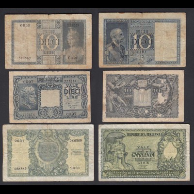 Italien - Italy 10,10,50 Lire 1935,1944,1951 Pick 25,32,91 gebraucht (26969