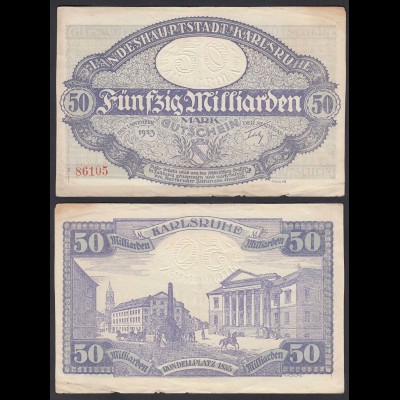 Karlsruhe 50- Milliarden Mark 1923 Notgeld Gutschein gebraucht (26985