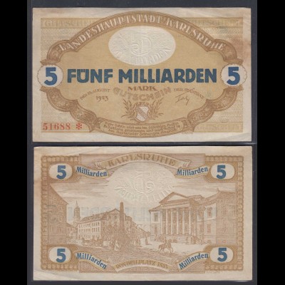 Karlsruhe 5- Milliarden Mark 1923 Notgeld Gutschein Starnote (26986