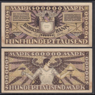 Baden 500.000 500000 Mark 1923 Länderbanknote Ro BAD10 Serie Y (26995