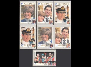 Guernsey UK 1981 Maximum Cards Royal Wedding Mi. 225-31 A (27153
